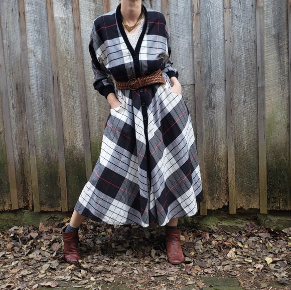 VTG Ronnie Heller for MJ Large Print Plaid Dress - Picture 2 of 12